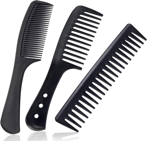 3 Pc Wide Tooth Carbon Fiber Heat Resistant Anti-Static Comb Set for Most Hair Types