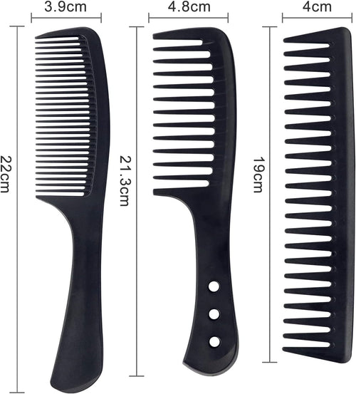 3 Pc Wide Tooth Carbon Fiber Heat Resistant Anti-Static Comb Set for Most Hair Types